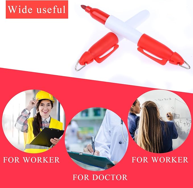 50 Pcs Mini Permanent Markers with Cap Clips Golf Ball Marker Pen Dry Erase Markers with Triangle Hook Golf Keychain Clips for Badge Red Ink Pens for Office School Outdoor Activities,Fine Point