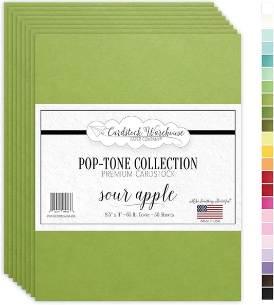 Cardstock Warehouse Pop-Tone Sour Apple Green Cardstock Paper – 50 Sheets, 8.5 x 11" - 65 lb / 175 GSM Premium Green Card Stock for Die-cutting, Crafts, Printing, Card Making and DIY Projects