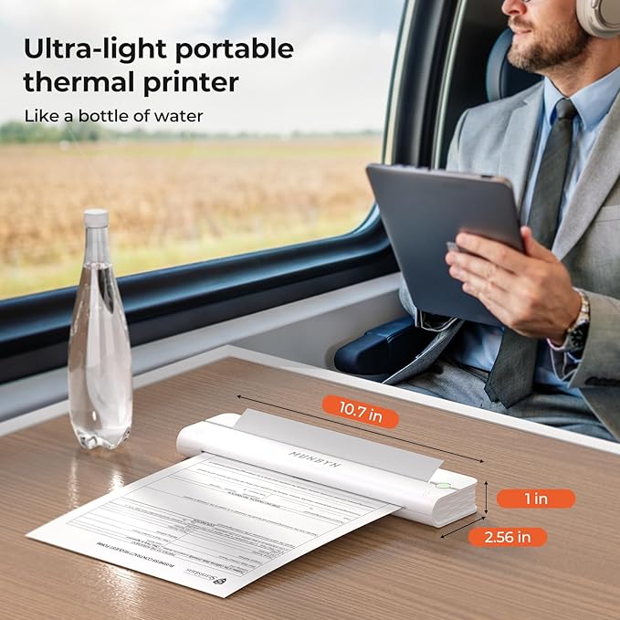 MUNBYN Portable Printers Wireless for Travel ITP02, Portable Printer Bluetooth, Support 8.5"x11" & A4 Thermal Paper, Compatible with Android, iOS & Laptop, Small Printer for Office, School(White)
