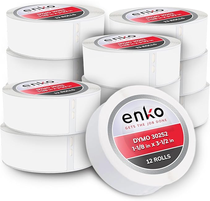 enKo Compatible for Dymo 30252 Labels (1-1/8" x 3-1/2") - Label for Dymo Labelwriter 450 Turbo Printer and 4XL - Blank White Direct Thermal Address, Shipping & Barcode Labels (12 Rolls | 4,200 Labels)