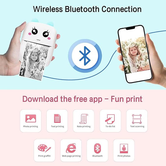 Mini Sticker Printer with 11 Rolls Paper, Inkless Thermal Pocket Receipt for iOS iPhone & Android, Bluetooth Portable for Journal, Photo, Kids Birthday Gifts (Blue)