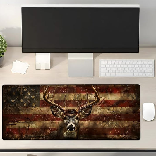 American Deer Gaming Mouse Pad Gifts 31.5" x 11.8", Non-Slip Rubber Base MousePads for Computers Laptop School Office Home Accessories Decor, Mouse Pad, Keyboard Desk Mat