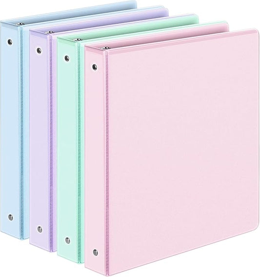 4 Pack Extra Durable 3 Ring Binders 1 Inch, Sooez 1” Three Ring Binder, Eco-Friendly & PVC Free, Customizable Clear View Cover for Letter Size 8.5 x 11'' Paper, Pastel School Office Supplies for Girl