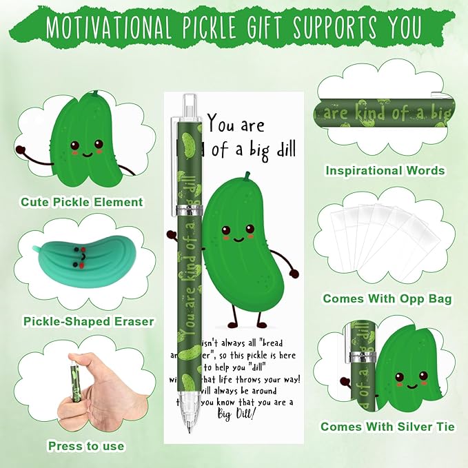 60 Sets Inspirational Pickle Gifts Bulk 6 Styles 0.7 mm Motivational Mechanical Pencils with Erasers Positive Cards Back to School Gifts for Student Teacher Coworker Office Supplies