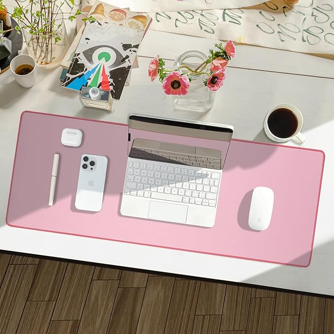 Waterproof Large Gaming Mouse Pad with Durable Stitched Edges, Non-Slip Rubber Base, Smooth Surface Mouse Mat Desk Pad for Home Office Gaming, 27.5"*11.8"*0.12", Dusty Rose