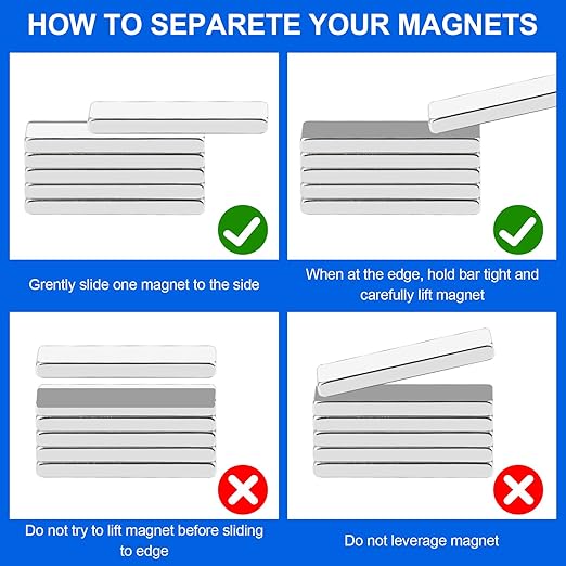 50 Pack Strong Neodymium Bar Magnets，Powerful Rare Earth Neodymium Magnets with Double-Sided Adhesive Perfect for Fridge, Garage, Kitchen, Craft, Office etc 30 x 5 x 2 mm