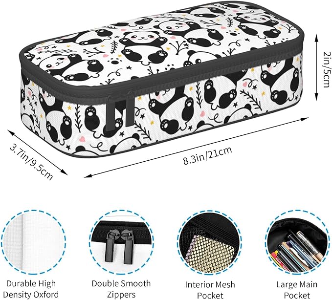 Cute Panda Large Pencil Case With Zipper Compartments Stationery Pencil Bag For Kids Teens Students School Supplies