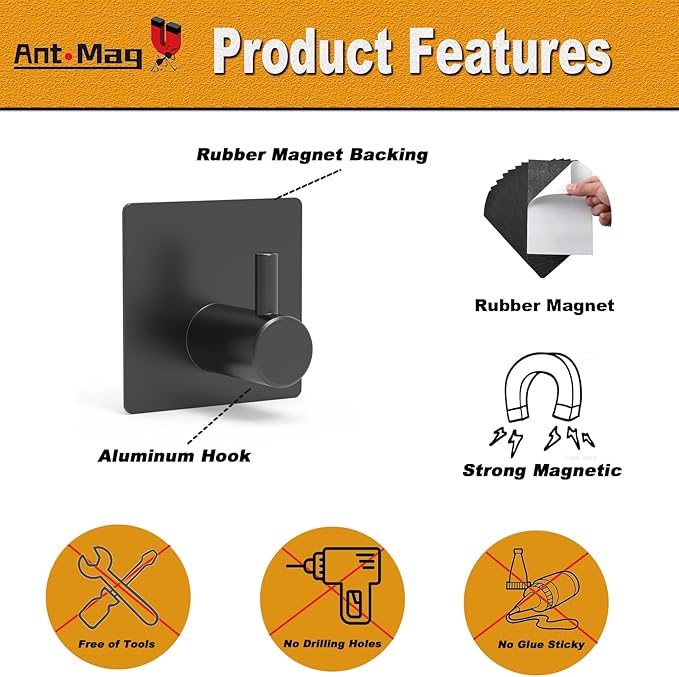 Ant Mag Magnetic Key Hooks 4 Pack Wall Mounted for Hanging Key Towel Bag Hat Scarf Wreath on Metal Surface for Home Kitchen Bathroom Fridge Cabinet Entryway