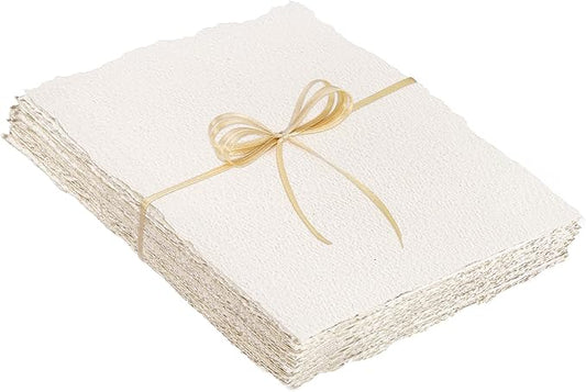 Prudiut 25 Sheets Watercolor Paper, 300 GSM Deckled Edge Paper 6 x 8 inch Rough/Textured Handmade Paper Cotton Paper White Textured Paper for Watercolors, Wedding Invitations, Cards, Crafts