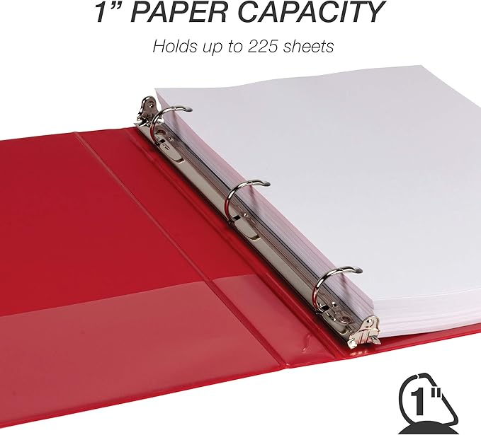 Samsill Durable 1 inch 3 Ring Binder, Made in USA, D Ring Binder, FSC 100% Recycled Chipboard, Red, 4 Pack