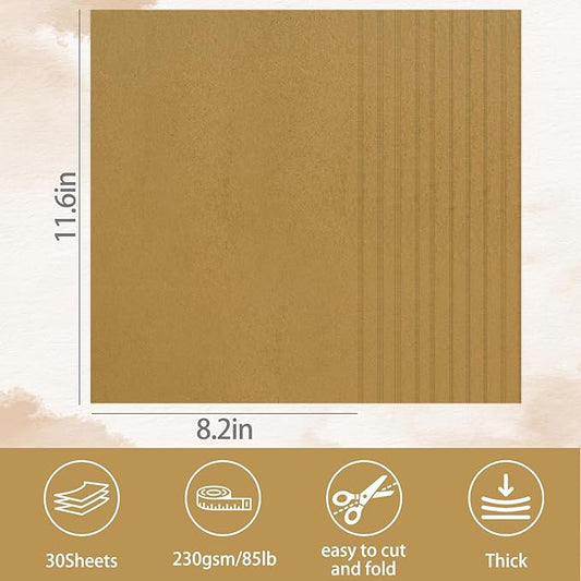 30 Sheets Brown Cardstock Paper 8.2 x 11.6, 230gsm/85lb Kraft Card Stock Paper for Scrapbook, Craft, Cards Making, Menus, Invitations