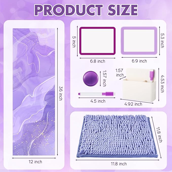 Timgle 8 Pcs Magnetic Locker Set Including Magnetic Wallpaper Mirror Locker Organizer Carpet Whiteboard Dry Erase Marker Accessories for Office School Supplies(Purple,Marble Pattern)