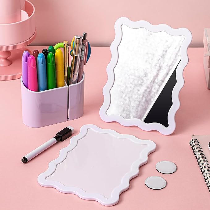 Scalloped Magnetic Locker Accessories Kit Back to School Essentials 6 Pieces Includes Whiteboard Mirror and Organizing Supplies Cute Locker Organizer Decoration for School(White)