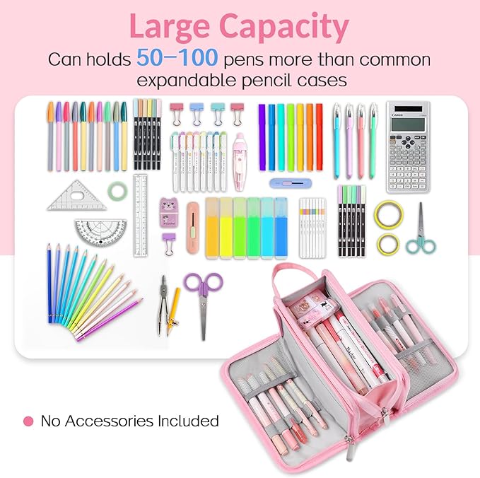Sooez Large Pencil Case, Big Capacity Pencil Pouch Pen Bag with 3 Compartment, Portable Canvas Stationery Organizer with Zipper, Cute Aesthetic School Supplies for Teen Girls College, Pure Purple