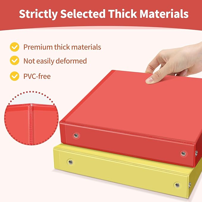 SUNEE 3 Ring Binder 1.5 Inch 1 Pack, Clear View Binder Three Ring PVC-Free (Fit 8.5x11 Inches) for School or Office Supplies, Red