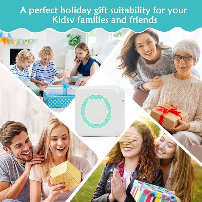 MXiiXM Mini Sticker Printer, Portable Mini Pocket Printer for iPhone, Smart Inkless Thermal Printer with 13 Roll Papers, Bluetooth Mini Printer for Notes, Photos, Stickers, Labels, Receipts (Green)