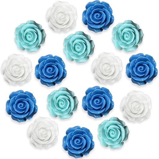15 pcs - Cute Flower Magnet, Blue Rose Magnet for Fridge and Locker, Whiteboard, and Decoration(15 pcs - Rose - Blue)