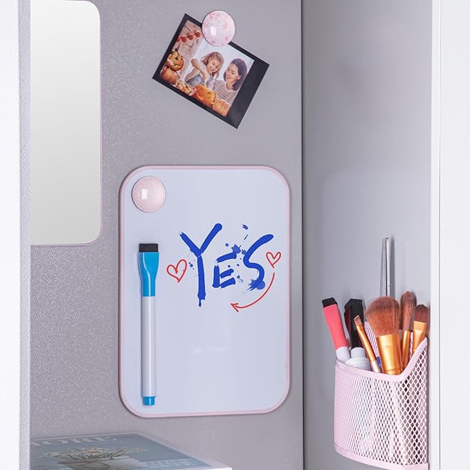 HAUTOCO Locker Accessories for Girls 8PCS Pink Locker Decoration Organizer Supplies with Magnetic Whiteboard, Magnetic Mirror, Pen Holder, Dry Erase Markers and Magnets, Back to School Essentials