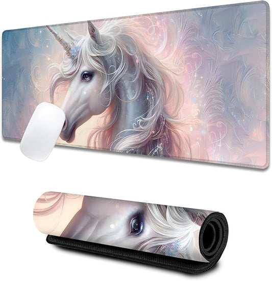 Elegant Unicorn Large Gaming Desk Mat,Rubber Non-Slip Mystical Fantasy Mouse Pad,31.5x11.8x0.12in Extended Animal Mousepad,Game Lover Mice Pads Gifts,Office Home Deskmat Decor