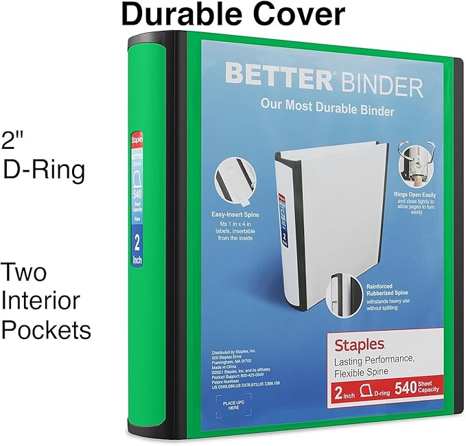 Staples Better Binder, 2-Inch, Green