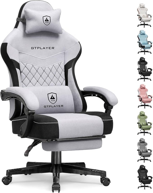 GTPLAYER Gaming Chair, Fabric Computer Office Chair with Pocket Spring Cushion, Ergonomic Office and Gaming, Video Gaming Chair with Linkage Armrests, High Back Desk Chair with Adjustable Recliner