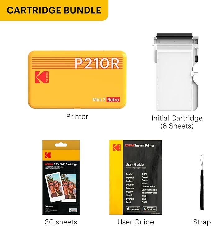 KODAK Mini 2 Retro 4PASS Portable Photo Printer (2.1x3.4 inches) Initial 8 Sheets + 30 Sheets Bundle, Black