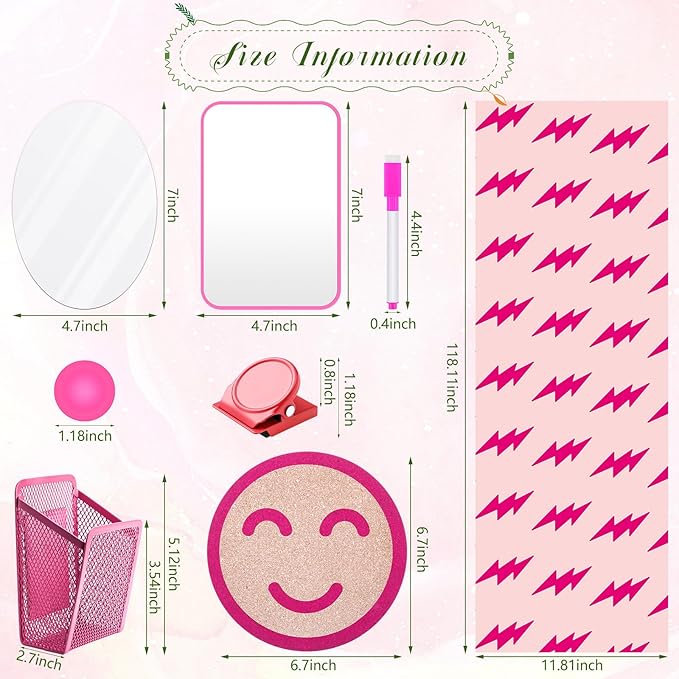Harloon 15 Pcs Locker Decoration and Organizer Kit Locker Wallpaper Magnetic Pen Holder and Mirror Whiteboard Marker Cork Board with 3 Push Pins 3 Magnetic Clip 6 Magnets(Happy)