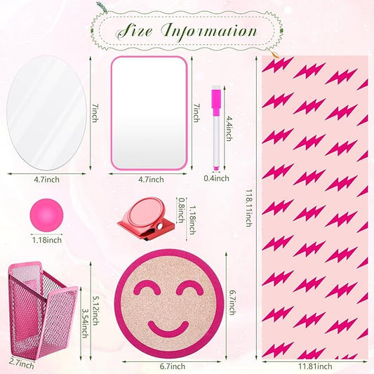 Harloon 15 Pcs Locker Decoration and Organizer Kit Locker Wallpaper Magnetic Pen Holder and Mirror Whiteboard Marker Cork Board with 3 Push Pins 3 Magnetic Clip 6 Magnets(Happy)