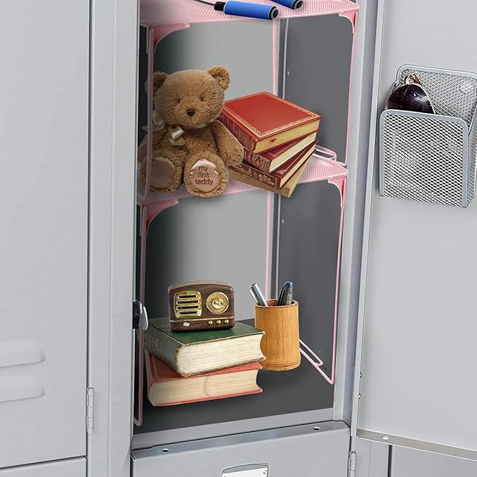 Iridescent Locker Organizer Kit Locker Accessories with Mesh Locker Shelf Back to School Essentials Locker Kit for Girls with Locker Mirror and Pen Holder & Dry Erase Board-Pink