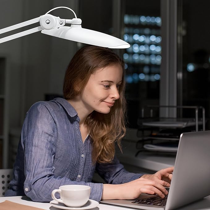 182 LEDs Desk Lamps for Home Office, 20” Overhead Bright Lumens 24W Metal Eye-Caring Nail Desk Light for Reading Work Craft Sewing Task Workbench, White