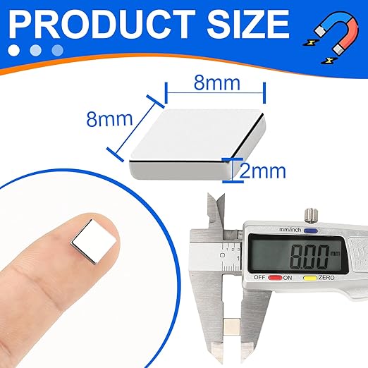 50 Pack Strong Neodymium Bar Magnets，Powerful Rare Earth Neodymium Magnets with Double-Sided Adhesive Perfect for Fridge, Garage, Kitchen, Craft, Office etc 8 x 8 x 2 mm