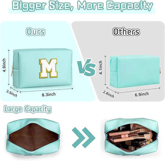 TOPEAST Small Makeup Bag Initial Cosmetic Bag Travel Toiletry Bag, Personalized Birthday Gift for Mom Sister Friends Teacher Nurse, Preppy Travel Stuff for Girls (Blue O)