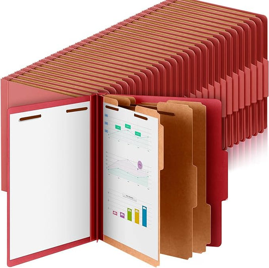 60 Pcs Classification Folders Letter Size, 3 Divider Pressboard File Folder with Fasteners, Expanding File Organizer Bulk for Teachers, Clergy, Office, Church, Christmas Donations (Red)