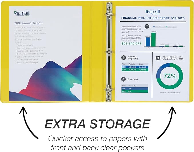 Samsill Durable 1 inch 3 Ring Binder, Made in USA, D Ring Binder, FSC 100% Recycled Chipboard, Yellow, 12 Pack