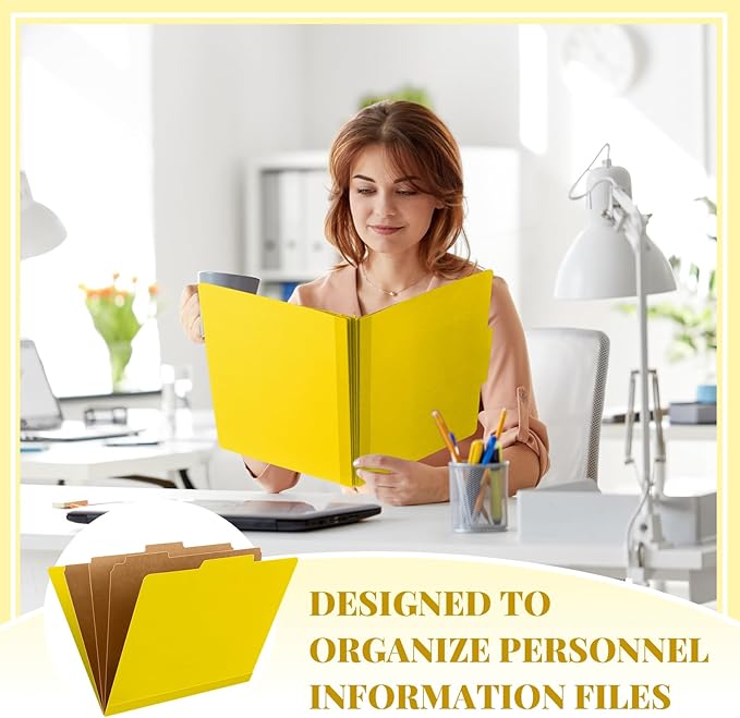 48 Pcs Classification Folders Letter Size, 3 Divider Pressboard File Folder with Fasteners, Expanding File Organizer Bulk for Teachers, Clergy, Office, Church, Christmas Donations (Yellow)