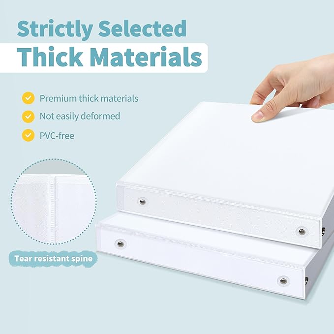 SUNEE 3 Ring Binder 1 Inch 12 Pack, Clear View Binder Bulk Three Ring PVC-Free (Fit 8.5x11 Inches) for School or Office Supplies, White