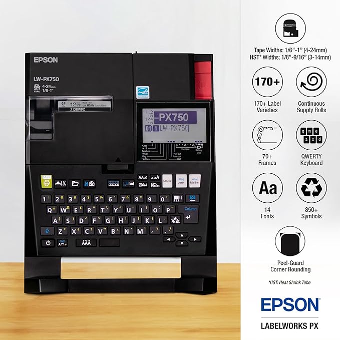 LABELWORKS Epson LW-PX750 Industrial Label Maker Kit - Complete Kit with Accessories, Compatible with Large Variety of Tape Types, Portable Handheld Label Printer