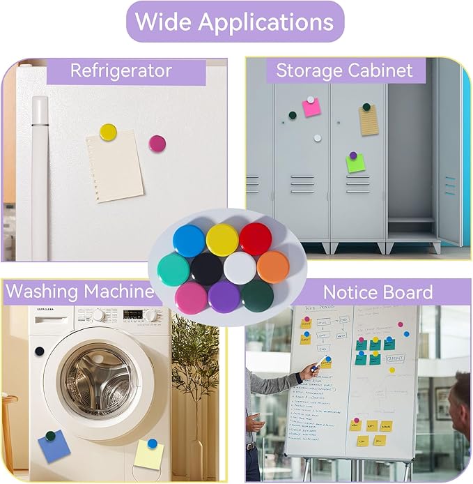 ZDZBLX Fridge Magnets, 40 PCS Strong Refrigerator Magnets in 10 Colors, Heavy Duty Small Round Magnets for Whiteboard, Locker, Classroom, Office, Cute Mini Decorative Magnets for Fridge, Home, Kitchen