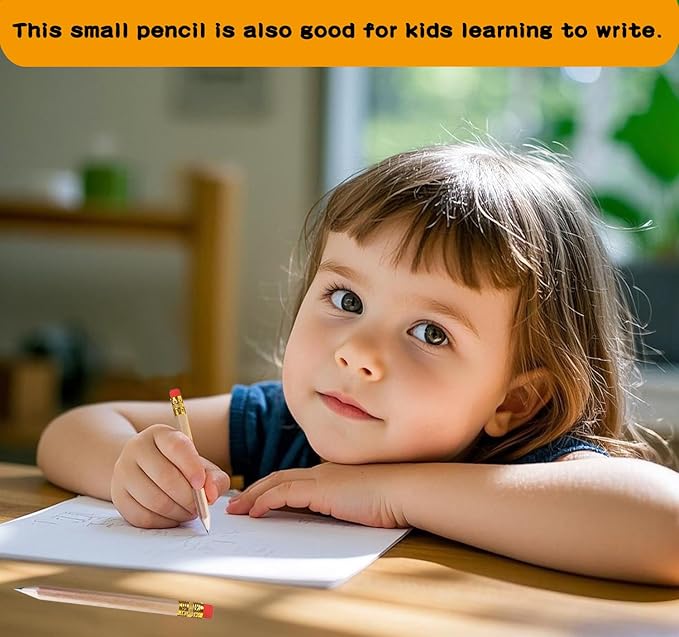Adhere 50pcs Golf Pencils with Eraser Hexagon Wooden half Pencils Graphite 2B for Golf Event Scoring, Classroom, Wedding, Pew, Pocket | Free Pencil Sharpener (z-Nature・Hexagon・50pcs)