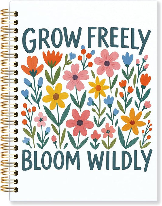 KRHFG Boho Floral Inspirational Spiral Notebook, Inspirational Gifts for Women Journal, Grow Freely Bloom Wildly Floral Motivational Therapy Notebooks, Boho Office Supplies, 5.5x8.3 Inch