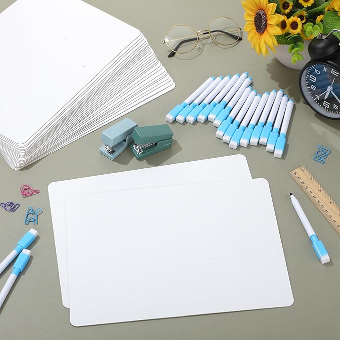 Fulmoon Dry Erase Lapboard Set with Markers Dry Erase Boards Classroom Pack Small White Board 9"X12" Mini Double Sided Whiteboard Set Lapboards for School Supplies(200 Pcs)