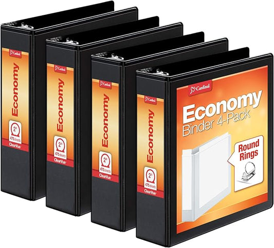 Cardinal Economy Binders Bulk Pack, includes 4 Pack 2 Inch 475 Sheet and 4 Pack 1.5 Inch 350 Sheet Black Binders