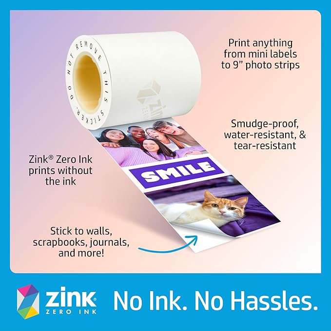 HP Sprocket Panorama Instant Color Label & Smartphone Photo Printer - Portable - Personalize Prints 2” x .5”- 9” on Zink Sticky-Back Photos - Create Photobooth Strips & Custom Designs in App - Pink