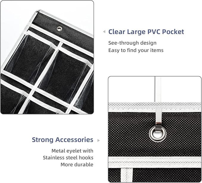 36 Clear Pockets Classroom Pocket Chart for Cell Phones,Pocket Chart Organizer for Calculator Holder with 36 Number Sticker Classroom Hanging Cell Phones Organizer (Black)