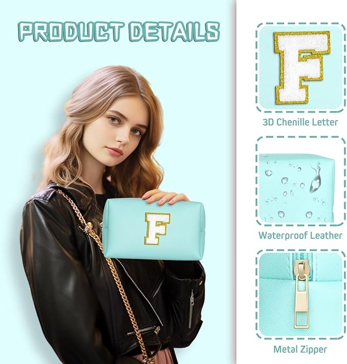 TOPEAST Small Makeup Bag Initial Cosmetic Bag Travel Toiletry Bag, Personalized Birthday Gift for Mom Sister Friends Teacher Nurse, Preppy Travel Stuff for Girls (Blue O)