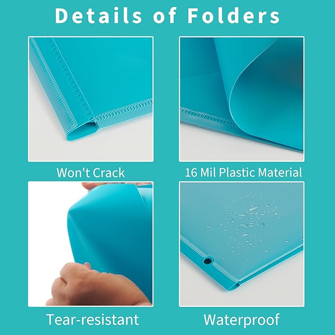 Binditek 30 Pack Heavyduty Plastic Folders with Clear Front Pockets, 2-Pocket Folders with Card Slot, 3 Hole Punched for Letter Size, for 3 Ring Binder, 6 Assorted Colors