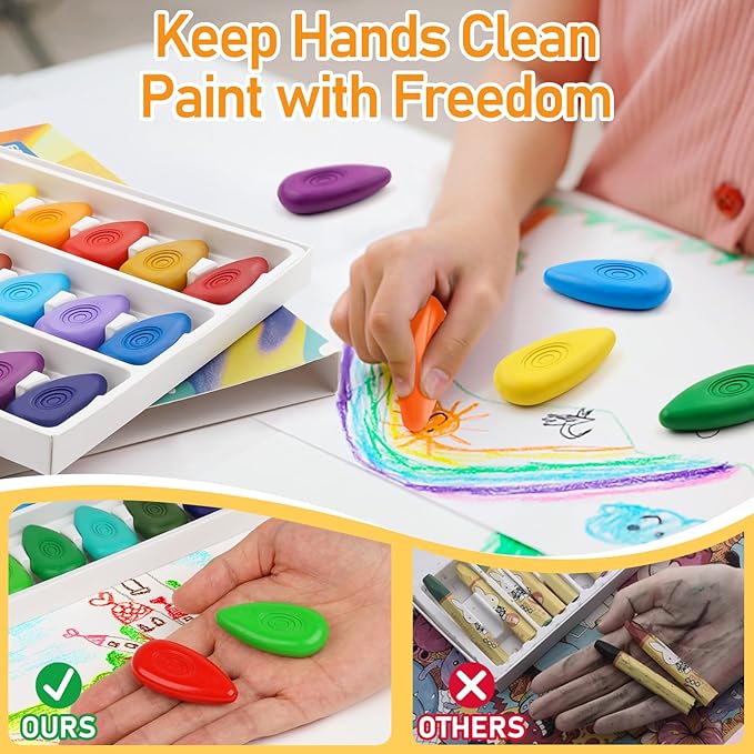 Four Candies Toddler Crayons 12 Count, Non Toxic Washable Crayons for Toddlers 1-3, Unbreakable Easy-Grip Water-Drop Shape for Little Hands, Toddler Coloring Art Gift