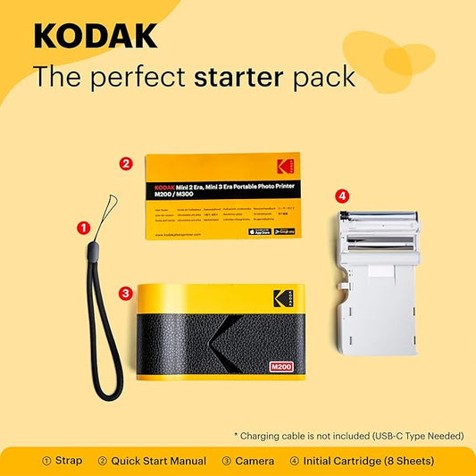 KODAK Mini 2 ERA 4PASS Portable Photo Printer (Black, Printer + 8 Sheets)