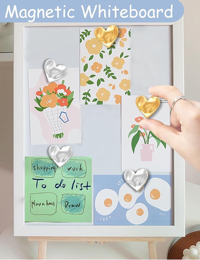 18PCS Gold Fridge Magnets Cute Love Heart Refrigerator Magnets, Silver Decorative Magnets for Whiteboard Cabinet Locker, Lovely Magnets for Classroom Kitchen Office