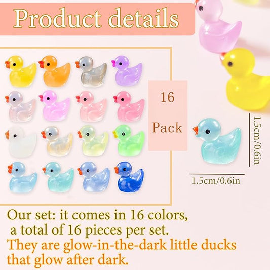 YOJO 16PCS Luminous Mini Resin Duck Fridge Magnets, Strong Colorful Refrigerator Magnets, Decorative Magnets for Fridge Locker Whiteboard Kitchen Office Classroom Decor